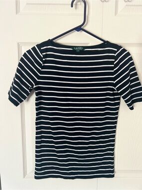 Ralph Lauren Black and White Striped Short Sleeve Tee
